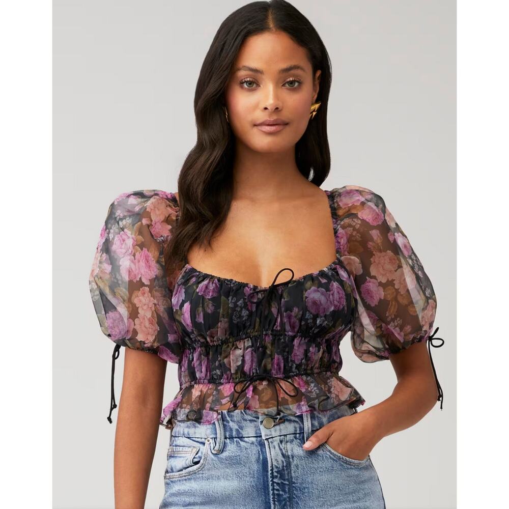 $159 For Love & Lemons SUNSHINE CROP TOP Black Sz XS